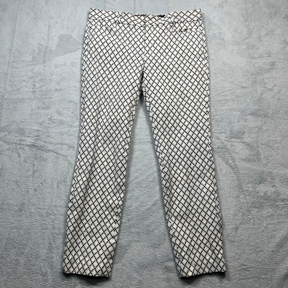 Banana Republic Sloan Pants Womens White Black Diamond Print Slim Ankle 174192 6